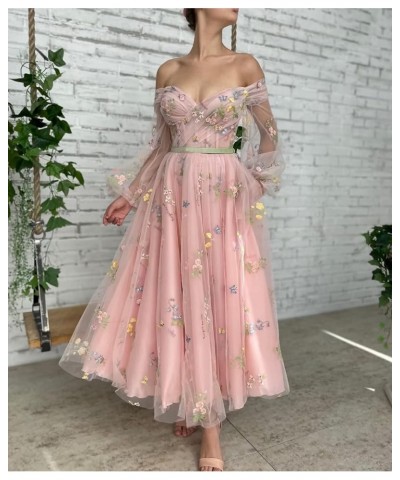 Prom Dresses for Women Puffy Sleeve Flower Embroidery Tulle Formal Party Gowns R036 05-ivory1 $35.00 Dresses