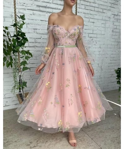 Prom Dresses for Women Puffy Sleeve Flower Embroidery Tulle Formal Party Gowns R036 05-ivory1 $35.00 Dresses