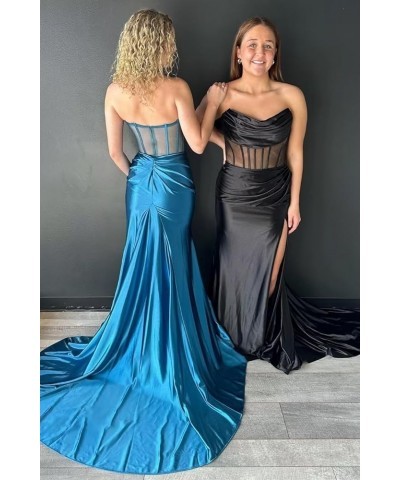 Strapless Long Prom Dresses for Women 2024 Mermaid Satin Formal Evening Dress with Slit Plum $25.30 Dresses