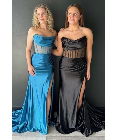 Strapless Long Prom Dresses for Women 2024 Mermaid Satin Formal Evening Dress with Slit Plum $25.30 Dresses