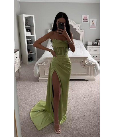 Strapless Long Prom Dresses for Women 2024 Mermaid Satin Formal Evening Dress with Slit Plum $25.30 Dresses