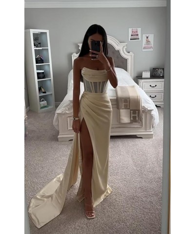 Strapless Long Prom Dresses for Women 2024 Mermaid Satin Formal Evening Dress with Slit Plum $25.30 Dresses