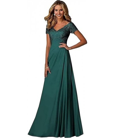 V Neck Appliques Mother of The Bride Dress Long Chiffon Prom Formal Evening Party Dresses for Women with Short Sleeves Blue $...