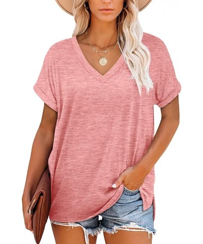 Womens Color Block Loose Long/Short Sleeve T Shirts Casual Comfy Tops Tee Shirt Women's Tunics A0023-pink $18.01 Tops