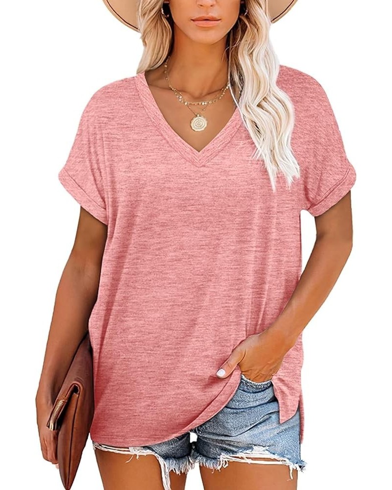 Womens Color Block Loose Long/Short Sleeve T Shirts Casual Comfy Tops Tee Shirt Women's Tunics A0023-pink $18.01 Tops