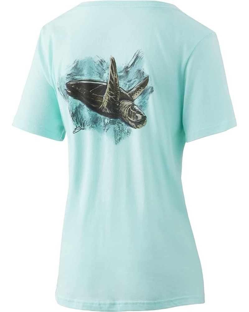 Women's Short Sleeve Performance Tee | Ladies Fishing T-Shirt Watercolor Turtle - Beach Glass Heather $10.24 Activewear