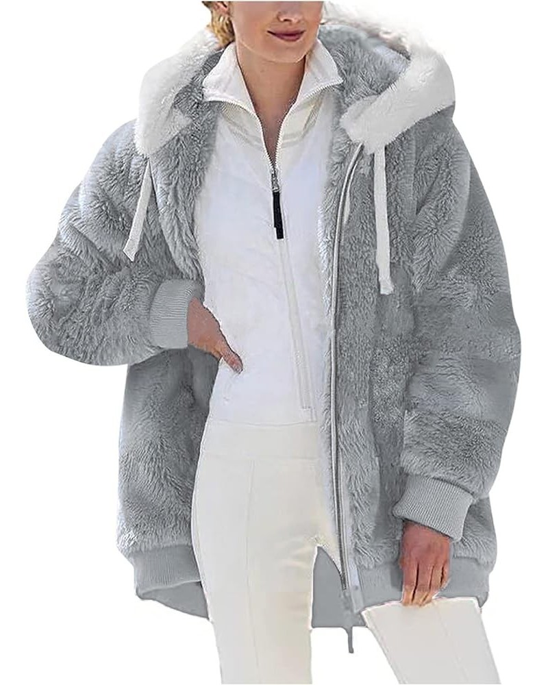 Plus Size Winter Coats for Women Sherpa Fleece Lined Thick Jacket Loose Hooded Outwear Full Zip Up Pockets Parka Gray_6 $12.1...