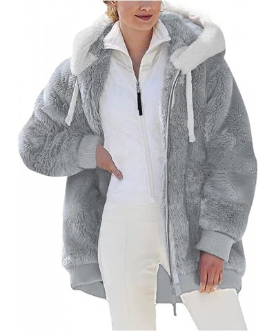 Plus Size Winter Coats for Women Sherpa Fleece Lined Thick Jacket Loose Hooded Outwear Full Zip Up Pockets Parka Gray_6 $12.1...