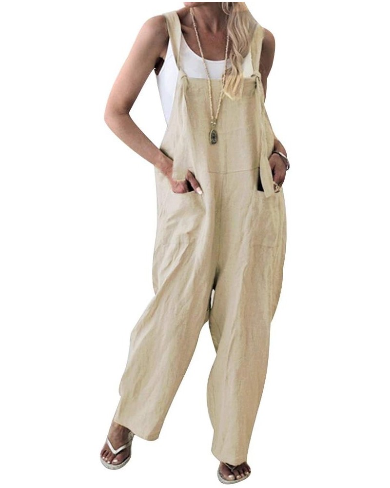 Women's Button Down Solid Pinafore Overall Shorts with Pockets 501beige $13.91 Overalls