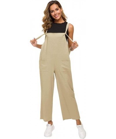 Women's Button Down Solid Pinafore Overall Shorts with Pockets 501beige $13.91 Overalls