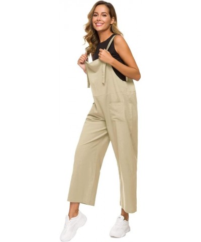 Women's Button Down Solid Pinafore Overall Shorts with Pockets 501beige $13.91 Overalls