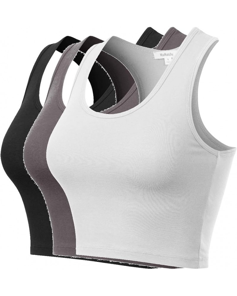 Women's Cotton Basic Sleeveless Racerback Sports Crop Tank Top 3pack - Black/White/Ash Grey $10.39 Activewear