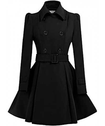 Women Swing Double Breasted Wool Pea Coat with Belt Winter Buckle Long Sleeve Trench Jacket Lapel Dresses Outwear Black $17.9...