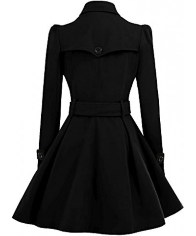 Women Swing Double Breasted Wool Pea Coat with Belt Winter Buckle Long Sleeve Trench Jacket Lapel Dresses Outwear Black $17.9...