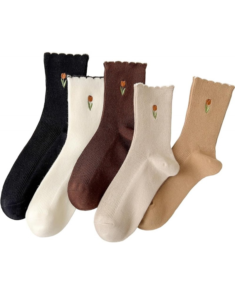 Women Cute Ankle Socks (5 Pairs) Aesthetic Ruffle Socks Neutral Cotton Socks for Women Granola Girls Size 5-8 1 $7.50 Activewear