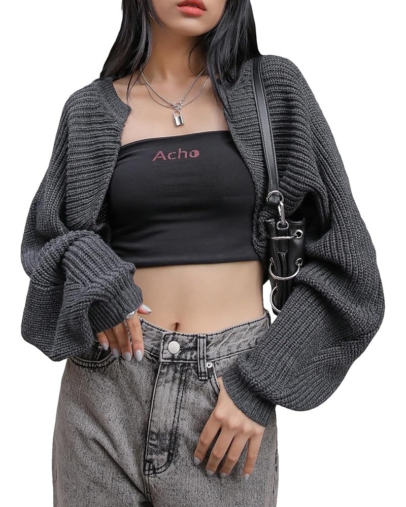 Women's Y2k Shrug Sweater Long Sleeve Open Front Rib Knit Cropped Cardigan Sweater Streetwear Fashion Dark Grey $18.87 Sweaters