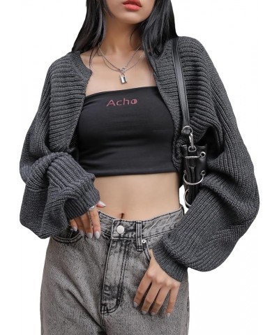 Women's Y2k Shrug Sweater Long Sleeve Open Front Rib Knit Cropped Cardigan Sweater Streetwear Fashion Dark Grey $18.87 Sweaters