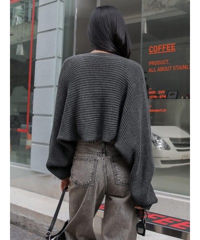 Women's Y2k Shrug Sweater Long Sleeve Open Front Rib Knit Cropped Cardigan Sweater Streetwear Fashion Dark Grey $18.87 Sweaters