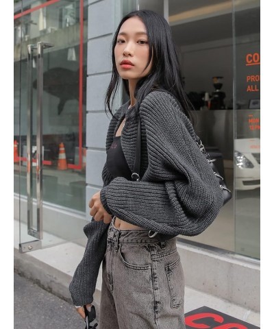 Women's Y2k Shrug Sweater Long Sleeve Open Front Rib Knit Cropped Cardigan Sweater Streetwear Fashion Dark Grey $18.87 Sweaters