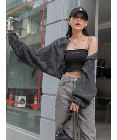 Women's Y2k Shrug Sweater Long Sleeve Open Front Rib Knit Cropped Cardigan Sweater Streetwear Fashion Dark Grey $18.87 Sweaters