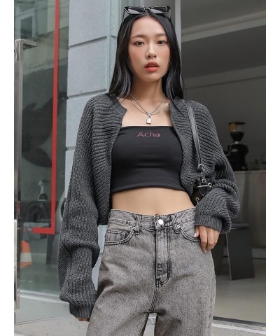 Women's Y2k Shrug Sweater Long Sleeve Open Front Rib Knit Cropped Cardigan Sweater Streetwear Fashion Dark Grey $18.87 Sweaters