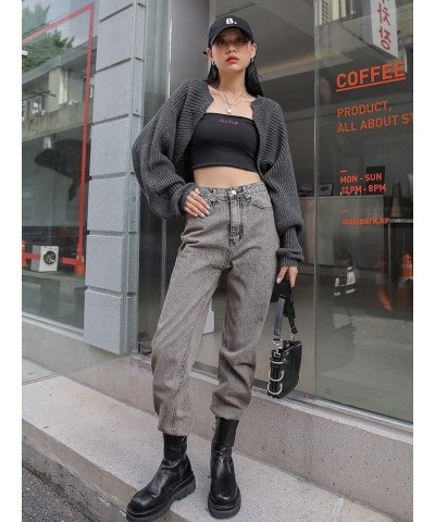 Women's Y2k Shrug Sweater Long Sleeve Open Front Rib Knit Cropped Cardigan Sweater Streetwear Fashion Dark Grey $18.87 Sweaters