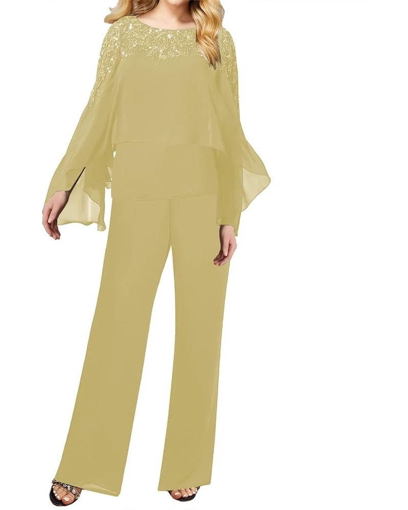 Mother of The Bride Pantsuits for Wedding - Long Chiffon Pantsuits Outfit Gold $47.94 Others