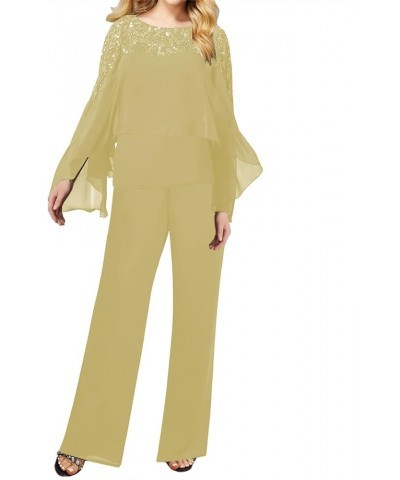 Mother of The Bride Pantsuits for Wedding - Long Chiffon Pantsuits Outfit Gold $47.94 Others