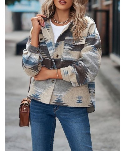 Women's Aztec Print Jacket Retro Lapel Button Pocketed Tribal Shirt Jackets Shacket 03 Grey $12.74 Jackets