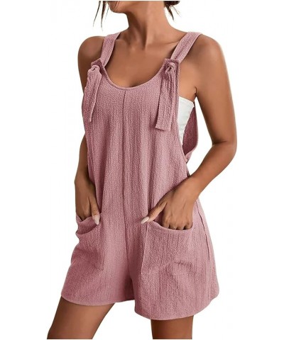 Summer Jumpsuit for Women 2023 Short Rompers Casual Loose Sleeveless Tie Knot Strap Jumpsuits Overalls with Pockets 01-pink $...