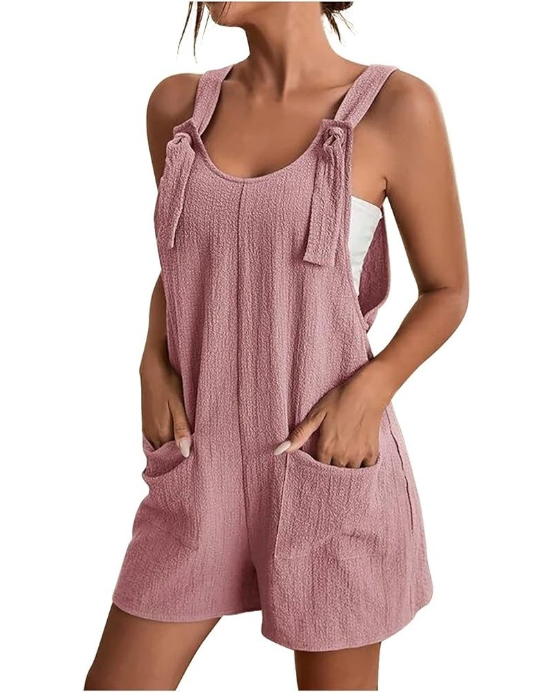 Summer Jumpsuit for Women 2023 Short Rompers Casual Loose Sleeveless Tie Knot Strap Jumpsuits Overalls with Pockets 01-pink $...