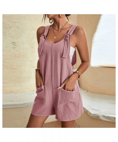 Summer Jumpsuit for Women 2023 Short Rompers Casual Loose Sleeveless Tie Knot Strap Jumpsuits Overalls with Pockets 01-pink $...