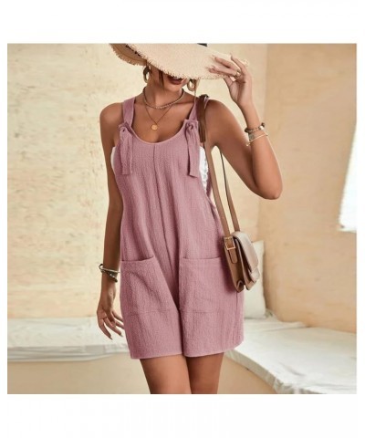 Summer Jumpsuit for Women 2023 Short Rompers Casual Loose Sleeveless Tie Knot Strap Jumpsuits Overalls with Pockets 01-pink $...