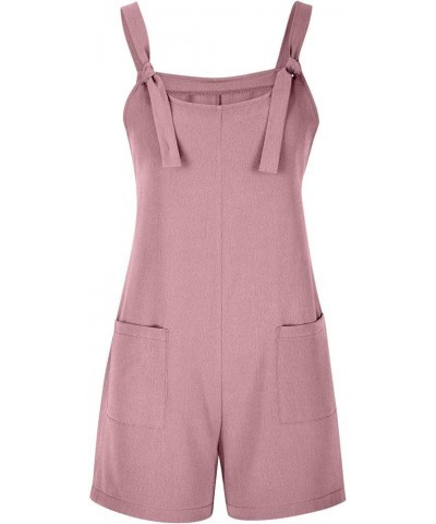 Summer Jumpsuit for Women 2023 Short Rompers Casual Loose Sleeveless Tie Knot Strap Jumpsuits Overalls with Pockets 01-pink $...