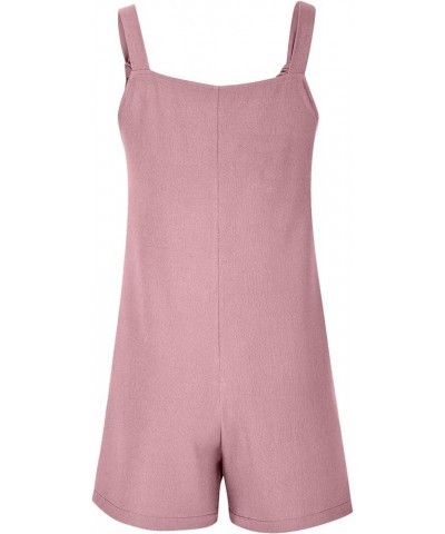 Summer Jumpsuit for Women 2023 Short Rompers Casual Loose Sleeveless Tie Knot Strap Jumpsuits Overalls with Pockets 01-pink $...