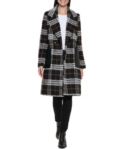 Women's Notch Collar Double Breast Patch Pocket Jacket Black Multi Plaid $55.48 Blazers