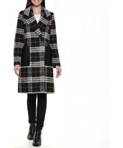 Women's Notch Collar Double Breast Patch Pocket Jacket Black Multi Plaid $55.48 Blazers