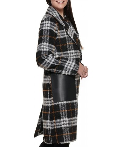 Women's Notch Collar Double Breast Patch Pocket Jacket Black Multi Plaid $55.48 Blazers