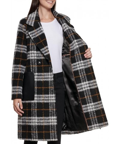 Women's Notch Collar Double Breast Patch Pocket Jacket Black Multi Plaid $55.48 Blazers