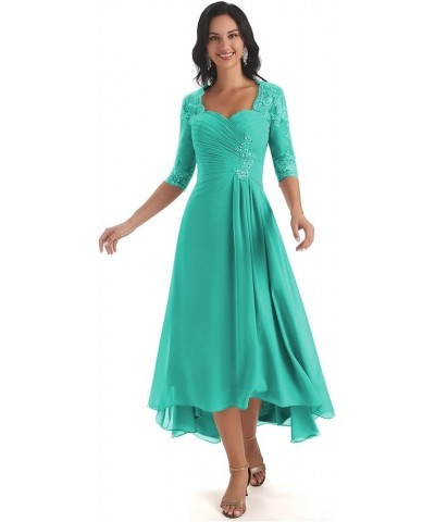 Women's A Line Chiffon Lace Mother of The Bride Dress Long Formal Evening Gown with Sleeves YG061 Turquoise $36.08 Dresses