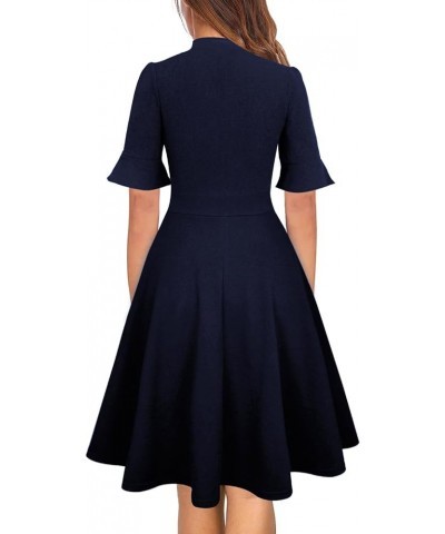 Women Summer Floral Ruffle Sleeve Wear to Work Church Wedding Guest Party Dresses 0 Navy $16.90 Others