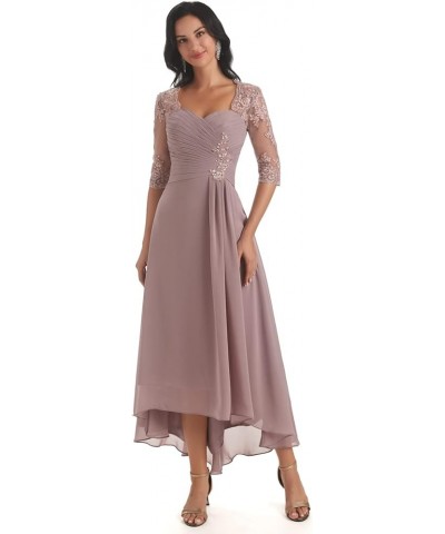 Women's A Line Chiffon Lace Mother of The Bride Dress Long Formal Evening Gown with Sleeves YG061 Turquoise $36.08 Dresses