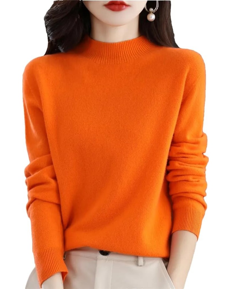 Women Merino Wool Cashmere Knitted Sweater Turtleneck Long Sleeve Pullovers Jumper Tops Orange $23.78 Sweaters