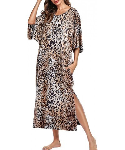 Women's Casual Maxi Long Nightgown A_leopard $13.99 Sleep & Lounge