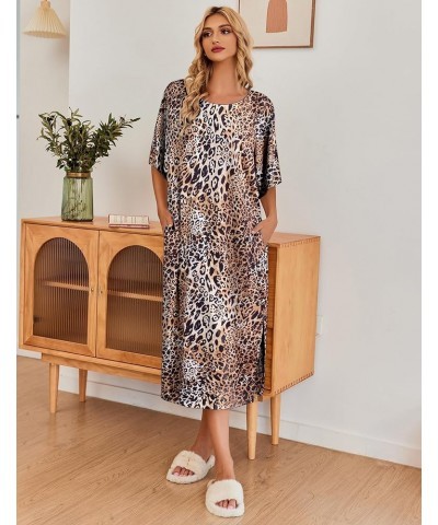 Women's Casual Maxi Long Nightgown A_leopard $13.99 Sleep & Lounge