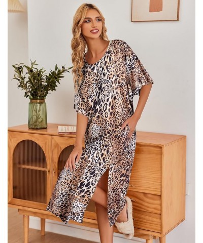 Women's Casual Maxi Long Nightgown A_leopard $13.99 Sleep & Lounge