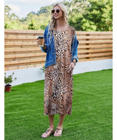 Women's Casual Maxi Long Nightgown A_leopard $13.99 Sleep & Lounge