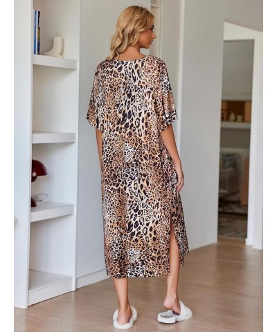 Women's Casual Maxi Long Nightgown A_leopard $13.99 Sleep & Lounge