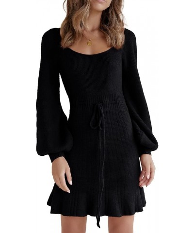 Women's Fashion Lantern Long Sleeve Cutout Mini Sweater Dress Crewneck Slim Fit Solid A-line Fall Knit Short Dress Black $10....