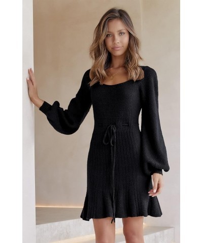 Women's Fashion Lantern Long Sleeve Cutout Mini Sweater Dress Crewneck Slim Fit Solid A-line Fall Knit Short Dress Black $10....